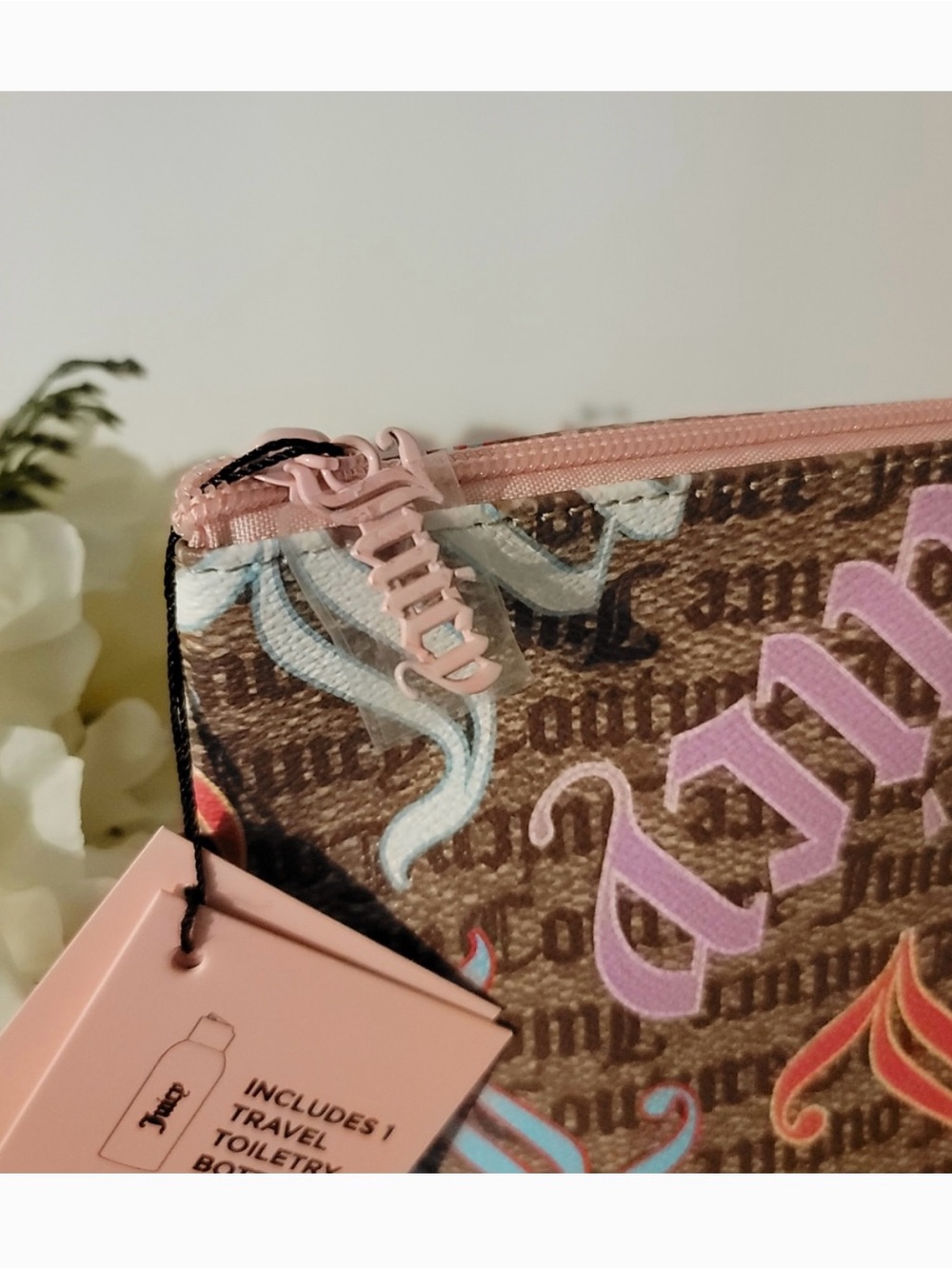 NWT Juicy Couture Pink Script Logo Cosmetic Pouch - Picture 7 of 8